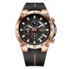 men's analog watch silicone strap, 49mm dial, stopwatch, luminous hands, water resistant
