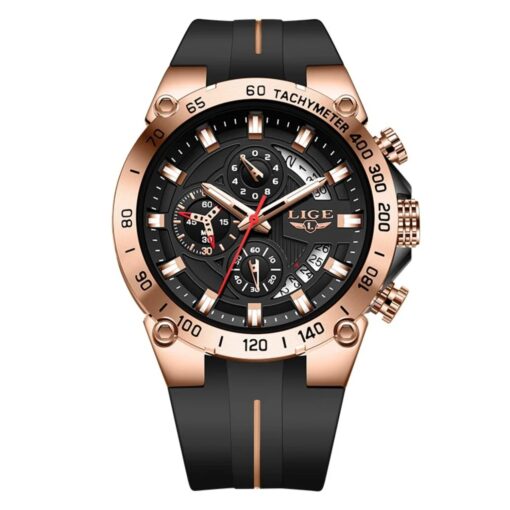 men's analog watch silicone strap, 49mm dial, stopwatch, luminous hands, water resistant