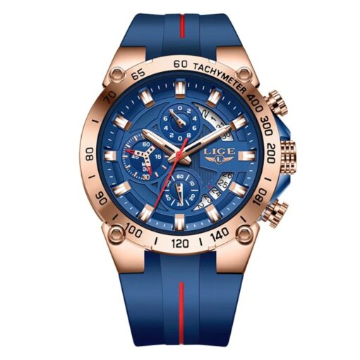 men's analog watch silicone strap, 49mm dial, stopwatch, luminous hands, water resistant