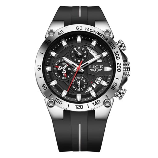 men's analog watch silicone strap, 49mm dial, stopwatch, luminous hands, water resistant