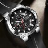 men's analog watch silicone strap, 49mm dial, stopwatch, luminous hands, water resistant
