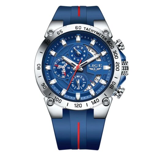 men's analog watch silicone strap, 49mm dial, stopwatch, luminous hands, water resistant