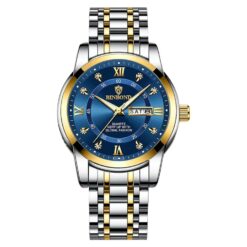 men's analog watch stainless steel strap, hardlex crystal, luminous hands, stopwatch, water resistant