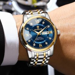 men's analog watch stainless steel strap, hardlex crystal, luminous hands, stopwatch, water resistant