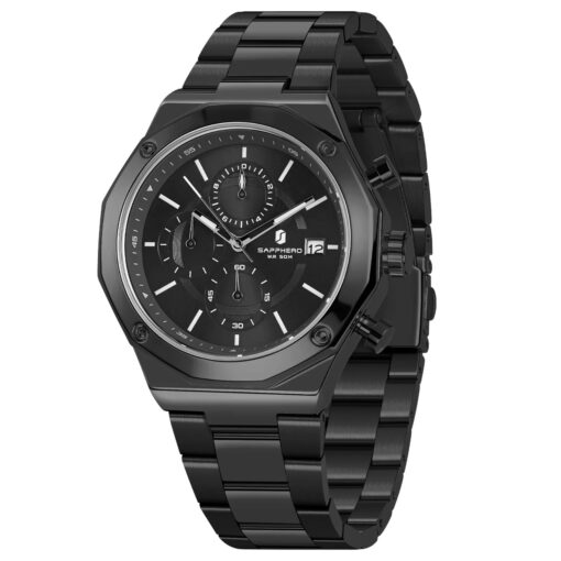 men's analog watch 24cm stainless steel strap, chronograph, water resistant