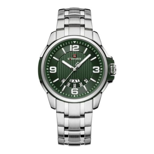 men's analog watch – stainless steel strap, luminous hands, water resistant