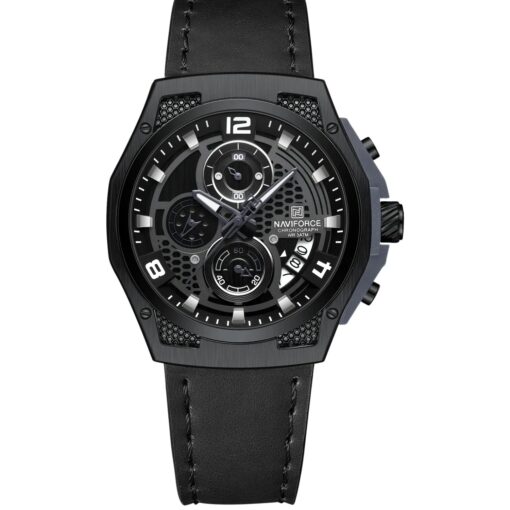 men's analog watch leather strap, 45mm hardlex crystal, led, chronograph, water resistant