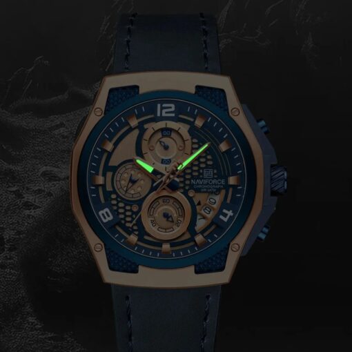men's analog watch leather strap, 45mm hardlex crystal, led, chronograph, water resistant