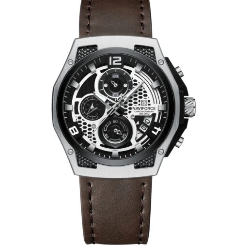 men's analog watch leather strap, 45mm hardlex crystal, led, chronograph, water resistant