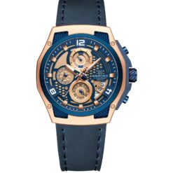 men's analog watch leather strap, 45mm hardlex crystal, led, chronograph, water resistant