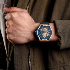 men's analog watch leather strap, 45mm hardlex crystal, led, chronograph, water resistant