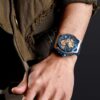 men's analog watch leather strap, 45mm hardlex crystal, led, chronograph, water resistant