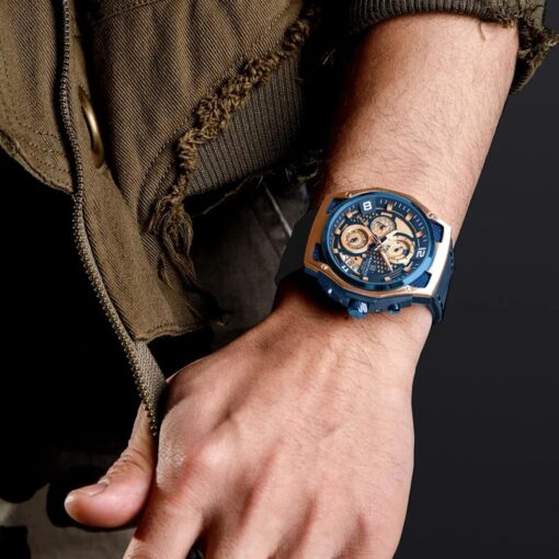 men's analog watch leather strap, 45mm hardlex crystal, led, chronograph, water resistant