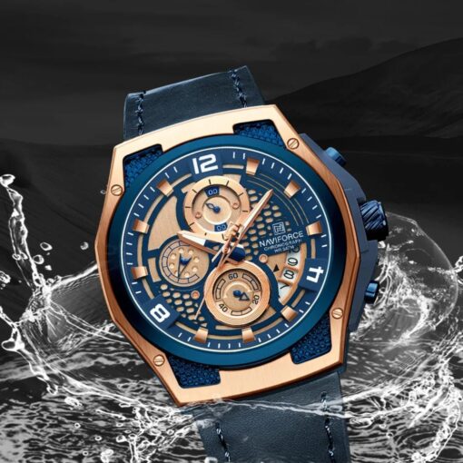 men's analog watch leather strap, 45mm hardlex crystal, led, chronograph, water resistant