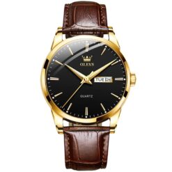 men's analog watch leather strap, 45mm hardlex crystal, led, chronograph, water resistant