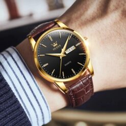 men's analog watch leather strap, 45mm hardlex crystal, led, chronograph, water resistant