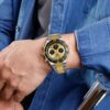 men's analog watch stainless steel strap, hardlex crystal, stopwatch, water resistant