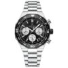 men's analog watch stainless steel strap, hardlex crystal, stopwatch, water resistant