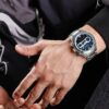 anadigi men's watch stainless steel strap, 45mm dial, led, alarm, calendar, water resistant