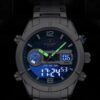 anadigi men's watch stainless steel strap, 45mm dial, led, alarm, calendar, water resistant