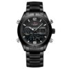 anadigi men's watch stainless steel strap, 45mm dial, led, alarm, calendar, water resistant