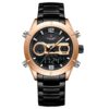 anadigi men's watch stainless steel strap, 45mm dial, led, alarm, calendar, water resistant