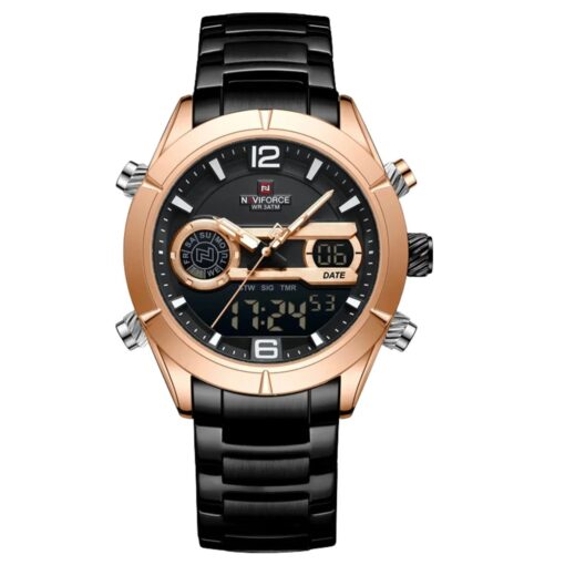 anadigi men's watch stainless steel strap, 45mm dial, led, alarm, calendar, water resistant