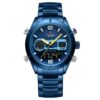 anadigi men's watch stainless steel strap, 45mm dial, led, alarm, calendar, water resistant