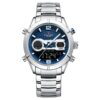 anadigi men's watch stainless steel strap, 45mm dial, led, alarm, calendar, water resistant