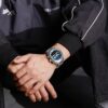 anadigi men's watch stainless steel strap, 45mm dial, led, alarm, calendar, water resistant