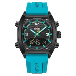 anadigi men's watch silicone strap, 44mm dial, led, chronograph, alarm, water resistant