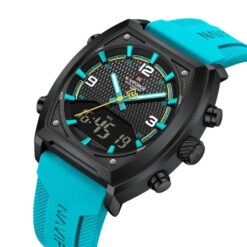 anadigi men's watch silicone strap, 44mm dial, led, chronograph, alarm, water resistant