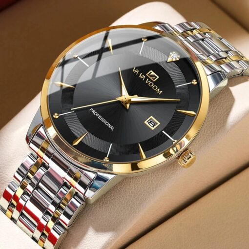 men's analog watch stainless steel strap, 44mm hardlex crystal, water resistant