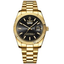 men's analog watch stainless steel strap, luminous hands, executive style, water resistant