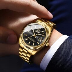 men's analog watch stainless steel strap, luminous hands, executive style, water resistant