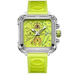 men's analog watch silicone strap, 45mm square dial, water resistant