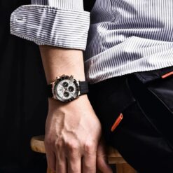 men's analog watch rubber strap, rattrapante chronograph, luminous hands, water resistant