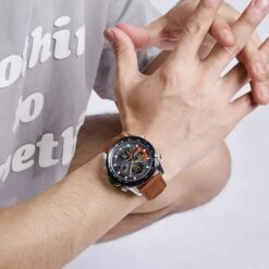 anadigi men's watch leather strap, led display, luminous hands, water resistant