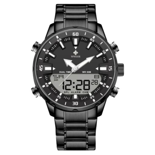 anadigi men's watch stainless steel strap, led, multifunction, water resistant
