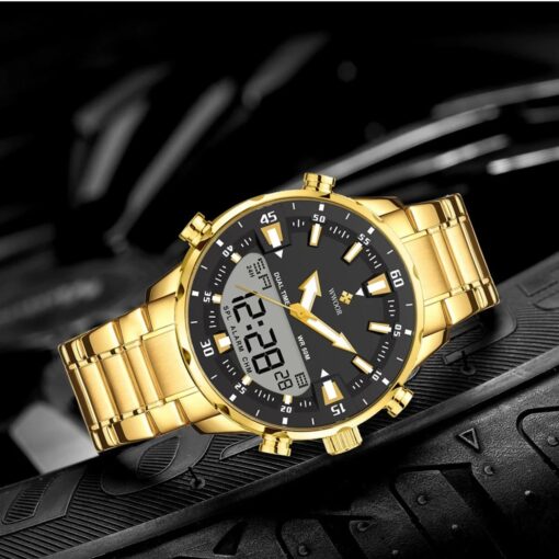 anadigi men's watch stainless steel strap, led, multifunction, water resistant