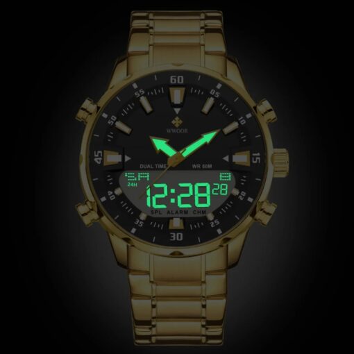 anadigi men's watch stainless steel strap, led, multifunction, water resistant