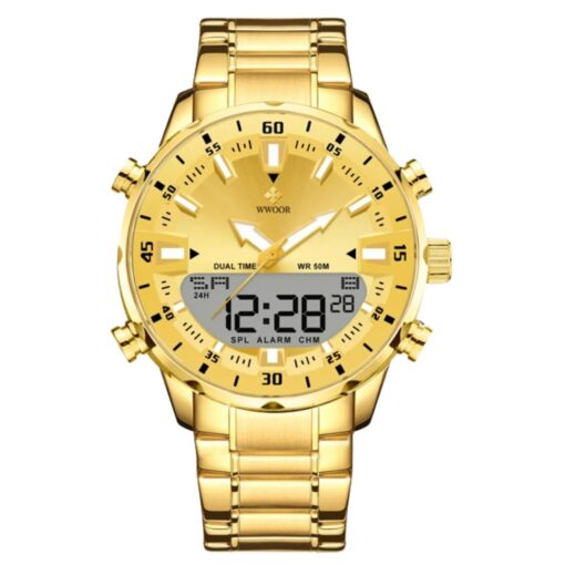 anadigi men's watch stainless steel strap, led, multifunction, water resistant