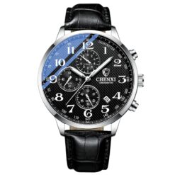 men's analog watch leather strap, 10.5mm case, chronograph, water resistant