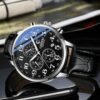 men's analog watch leather strap, 10.5mm case, chronograph, water resistant