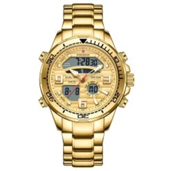 anadigi men's watch stainless steel strap, led display, chronograph