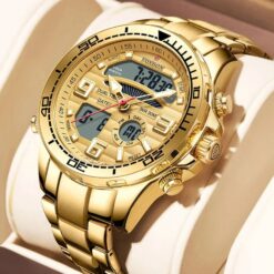 anadigi men's watch stainless steel strap, led display, chronograph