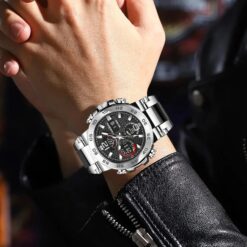 men's analog digital watch silicone strap, hardlex crystal, chronograph, water resistant
