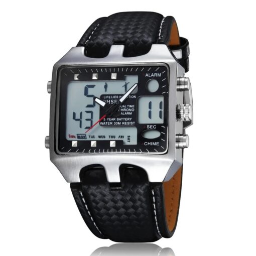 men's analog digital watch rubber strap, rectangular, stopwatch and alarm