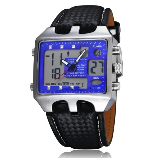 men's analog digital watch rubber strap, rectangular, stopwatch and alarm