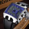 men's analog digital watch rubber strap, rectangular, stopwatch and alarm